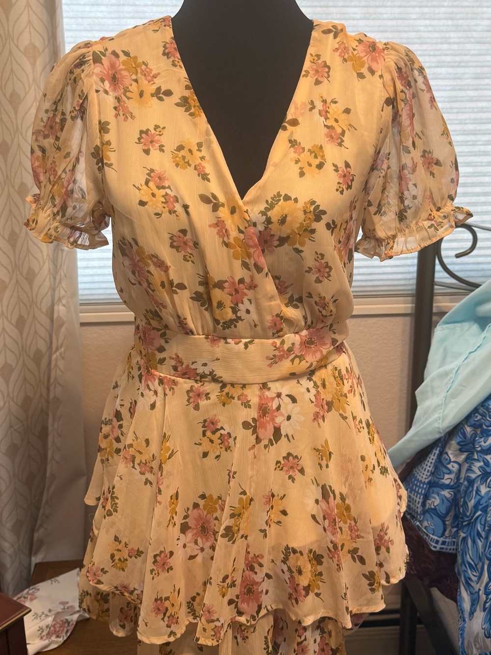 Charlotte Russe Yellow Floral Wrap Mini Dress